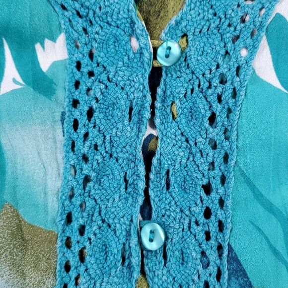 🔹️Allison Taylor Teal Embroidered Lace Button Front 3/4 Sleeve Top Size 3X - Picture 5 of 8